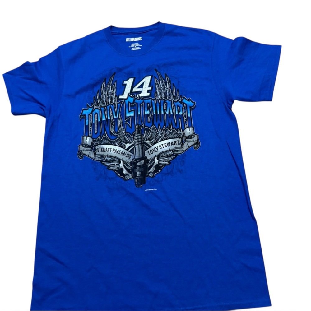 NASCAR Tony Stewart men’s Graphic T-Shirt short sleeve racing tee blue medium